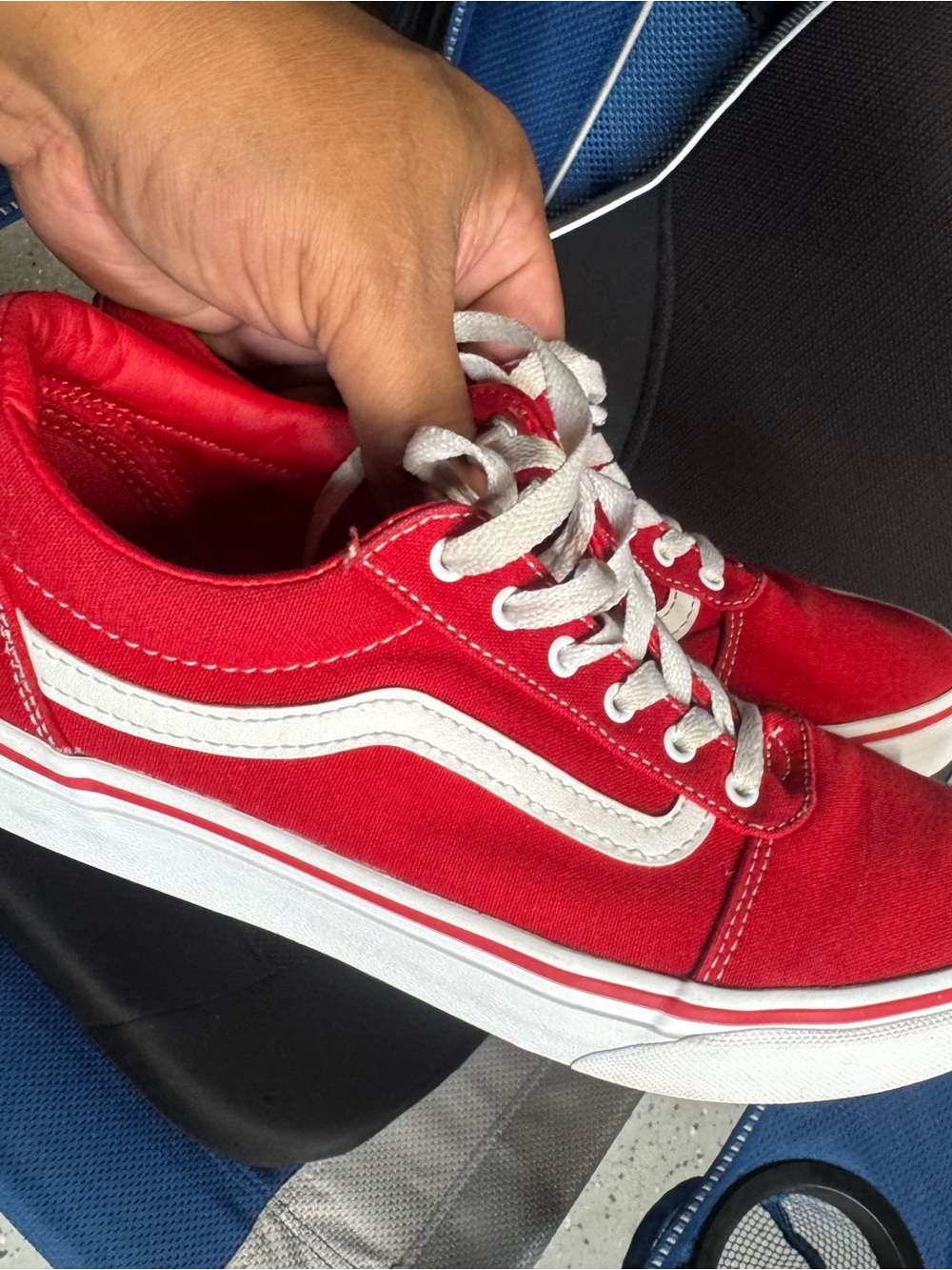 Vans Red Canvas Sneakers with White Lace Detail